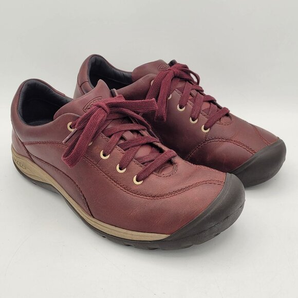 Keen Presidio II Women's 9.5 Red Burgundy Leather Shoes Casual Lace Up Walking - Picture 1 of 14
